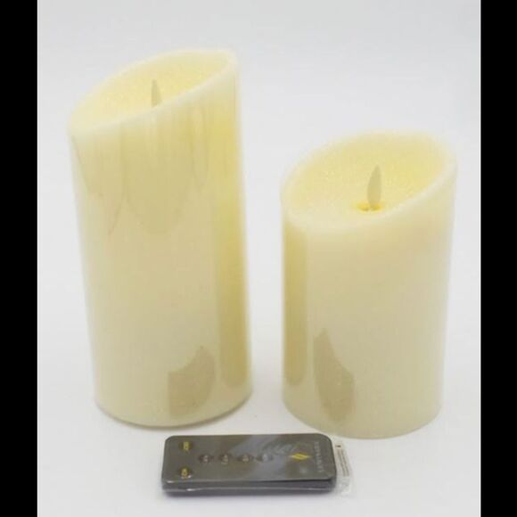 Luminara Flameless 5" and 7" Smooth Pillars w/ Remote Ivory -Set of 2 - Picture 2 of 2